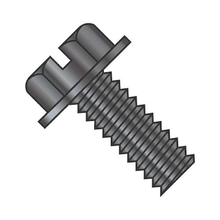 Usa Industrials 1/4"-20 x 1 in Slotted Flange Hex Machine Screw, Black Oxide Steel BULK-SCRW-8000